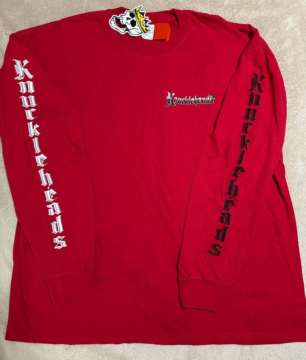 Knuckleheads Red Long Sleeve Graphic T-Shirt Gothic Sleeve Print Size 3XL